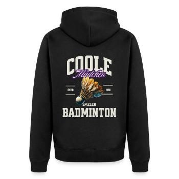 Badminton Mädchen - Unisex Premium Bio Zip Hoodie - Schwarz - Hinten - Nico (187cm)