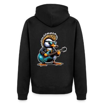 Ente Rock and Roll Gitarrist - Unisex Premium Bio Zip Hoodie - Schwarz - Hinten - Nico (187cm)