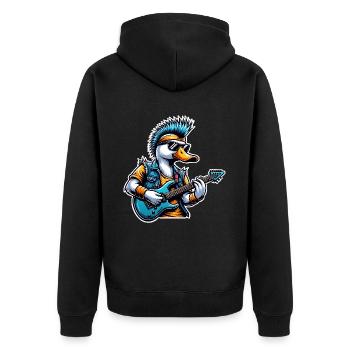 Ente Rock and Roll Gitarrist - Unisex Premium Bio Zip Hoodie - Schwarz - Hinten - Nico (187cm)