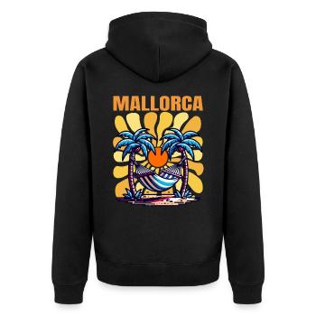 Mallorca - Unisex Premium Bio Zip Hoodie - Schwarz - Hinten - Nico (187cm)