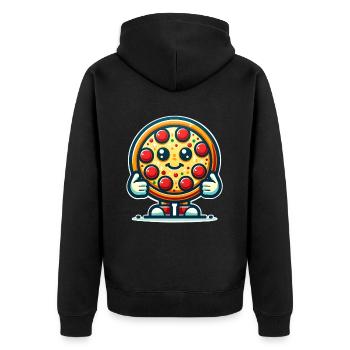 Pizza - Unisex Premium Bio Zip Hoodie - Schwarz - Hinten - Nico (187cm)