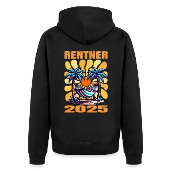 Rentner 2025 - Unisex Premium Bio Zip Hoodie - Schwarz - Hinten - Nico (187cm)