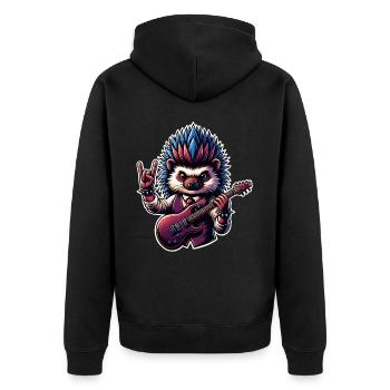Igel Rock and Roll Gitarrist - Unisex Premium Bio Zip Hoodie - Schwarz - Hinten - Nico (187cm)