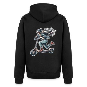 E-Scooter E-Roller Frau Scooter - Unisex Premium Bio Zip Hoodie - Schwarz - Hinten - Nico (187cm)