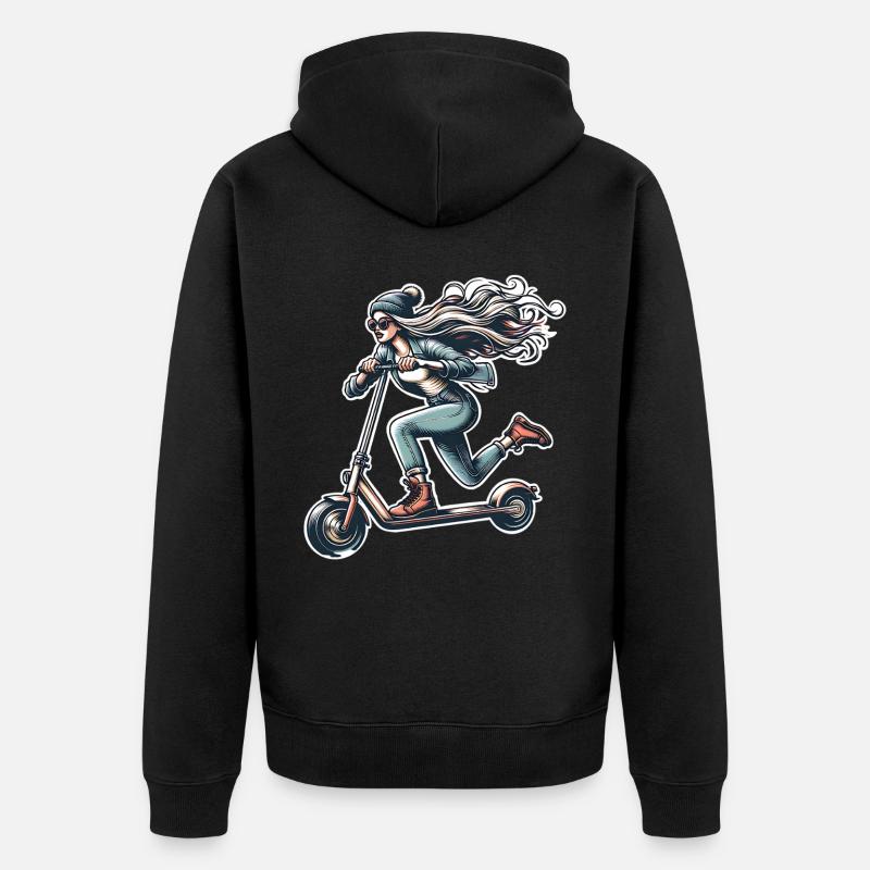 E-Scooter E-Roller Frau Scooter - Unisex Premium Bio Zip Hoodie - Schwarz