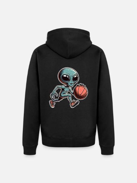 Alien Basketball Dunking - Unisex Premium Organic Zip Hoodie - black