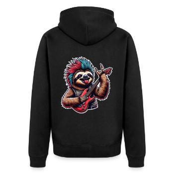 Faultier Rock and Roll Gitarrist - Unisex Premium Bio Zip Hoodie - Schwarz - Hinten - Nico (187cm)