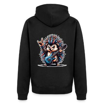 Igel Rock and Roll Gitarrist - Unisex Premium Bio Zip Hoodie - Schwarz - Hinten - Nico (187cm)