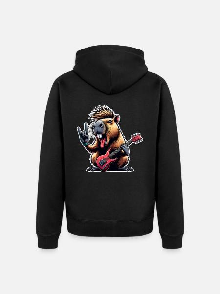 Capybara Rock and Roll Guitarist - Unisex Premium Organic Zip Hoodie - black