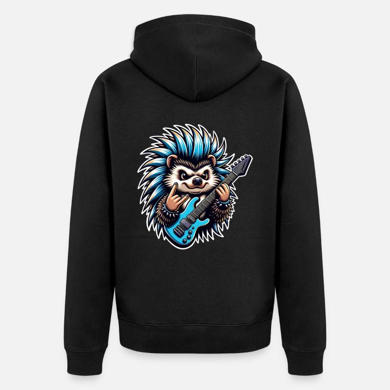 Hedgehog Guitariste de rock and roll - Veste à capuche bio Premium Unisexe - noir