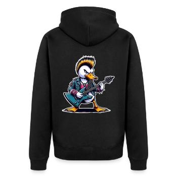 Ente Rock and Roll Gitarrist - Unisex Premium Bio Zip Hoodie - Schwarz - Hinten - Nico (187cm)