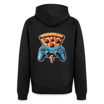 Pizza Gaming Gamer - Unisex Premium Bio Zip Hoodie - Schwarz - Hinten - Nico (187cm)
