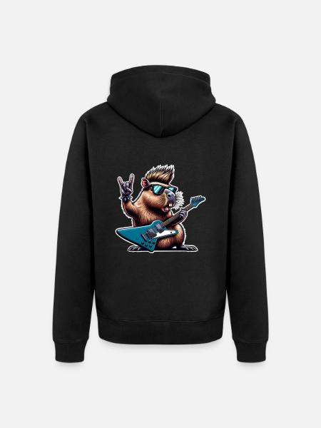 Capybara Rock and Roll Guitarist - Unisex Premium Organic Zip Hoodie - black