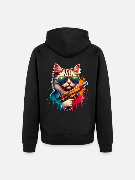 Cat Water Gun - Unisex Premium Organic Zip Hoodie - black