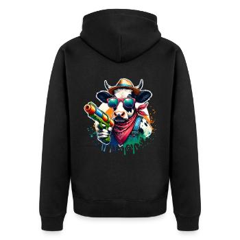 Kuh Wasserpistole - Unisex Premium Bio Zip Hoodie - Schwarz - Hinten - Nico (187cm)