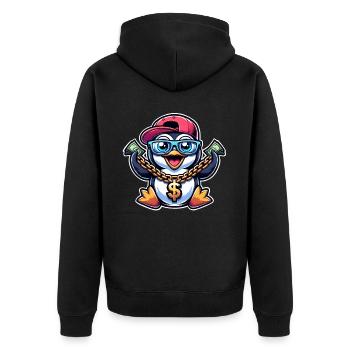 Penguin - Unisex Premium Organic Zip Hoodie - black - Back - Nico (187cm)