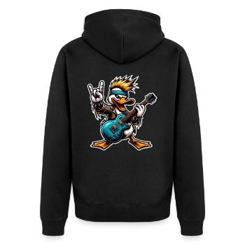 Ente Rock and Roll Gitarrist - Unisex Premium Bio Zip Hoodie - Schwarz - Hinten - Nico (187cm)