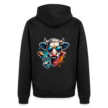 Kuh Wasserpistole - Unisex Premium Bio Zip Hoodie - Schwarz - Hinten - Nico (187cm)