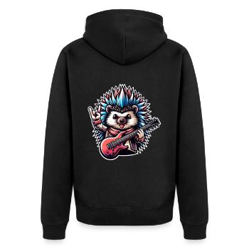 Igel Rock and Roll Gitarrist - Unisex Premium Bio Zip Hoodie - Schwarz - Hinten - Nico (187cm)