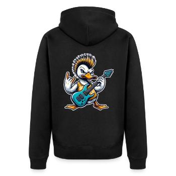 Ente Rock and Roll Gitarrist - Unisex Premium Bio Zip Hoodie - Schwarz - Hinten - Nico (187cm)