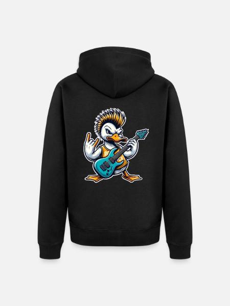 Duck Rock and Roll Guitarist - Unisex Premium Organic Zip Hoodie - black