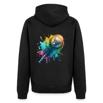 Badminton - Unisex Premium Organic Zip Hoodie - black - Back - Nico (187cm)