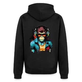 Monkey Headphones Sunglasses Gamer Gaming Music - Unisex Premium Organic Zip Hoodie - black - Back - Nico (187cm)