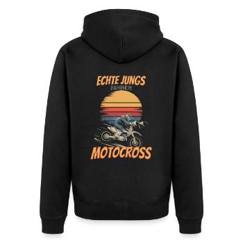 Motocross Dirt Bike Superbike Enduro Offroad Motor - Unisex Premium Bio Zip Hoodie - Schwarz - Hinten - Nico (187cm)