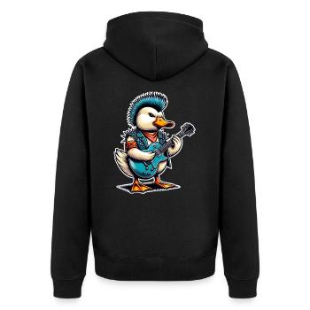 Ente Rock and Roll Gitarrist - Unisex Premium Bio Zip Hoodie - Schwarz - Hinten - Nico (187cm)