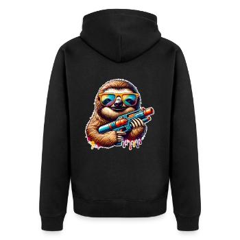 Faultier Wasserpistole - Unisex Premium Bio Zip Hoodie - Schwarz - Hinten - Nico (187cm)