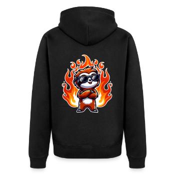 Faultier Cool Flammen Feuer - Unisex Premium Bio Zip Hoodie - Schwarz - Hinten - Nico (187cm)