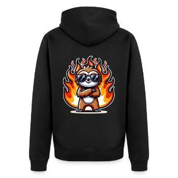 Faultier Cool Flammen Feuer - Unisex Premium Bio Zip Hoodie - Schwarz - Hinten - Nico (187cm)