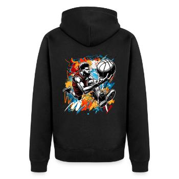 Basketball Basketballer - Unisex Premium Bio Zip Hoodie - Schwarz - Hinten - Nico (187cm)