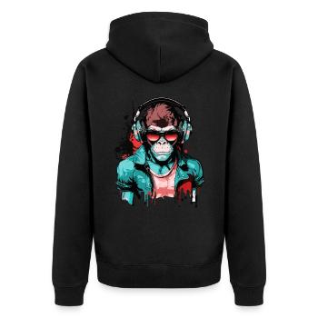 Monkey Headphones Sunglasses Gamer Gaming Music - Unisex Premium Organic Zip Hoodie - black - Back - Nico (187cm)