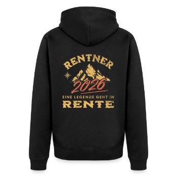 Rentner 2026 - Unisex Premium Bio Zip Hoodie - Schwarz - Hinten - Nico (187cm)
