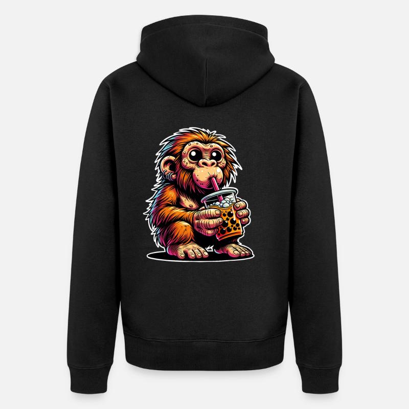 Neanderthal Bubble Tea - Unisex Premium Organic Zip Hoodie - black
