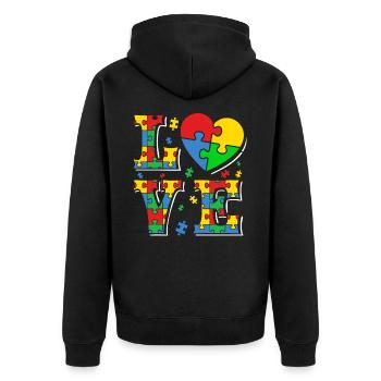 Autismus Autisten Love - Unisex Premium Bio Zip Hoodie - Schwarz - Hinten - Nico (187cm)
