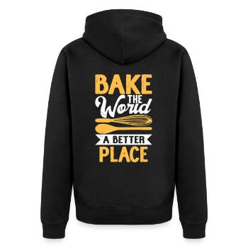 Bake - Unisex Premium Organic Zip Hoodie - black - Back - Nico (187cm)