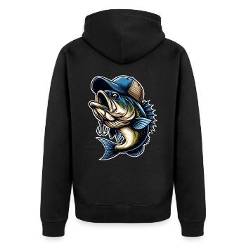 Poisson de pêche avec hameçon à capuchon - Veste à capuche bio Premium Unisexe - noir - Dos - Nico (187cm)