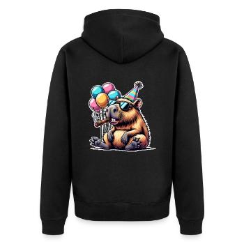 Geburtstag Capybara Party Zigarre Lustig - Unisex Premium Bio Zip Hoodie - Schwarz - Hinten - Nico (187cm)