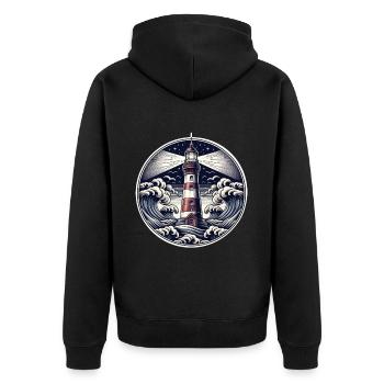 Lighthouse - Unisex Premium Organic Zip Hoodie - black - Back - Nico (187cm)