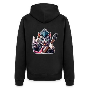 Katze Rock and Roll Gitarrist E Gitarre - Unisex Premium Bio Zip Hoodie - Schwarz - Hinten - Nico (187cm)