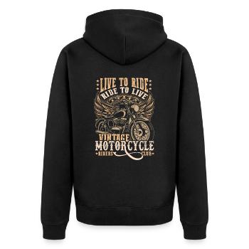 Motorrad - Unisex Premium Bio Zip Hoodie - Schwarz - Hinten - Nico (187cm)