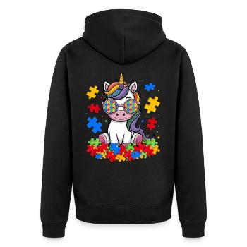 Autism Awareness Unicorn - Unisex Premium Bio Zip Hoodie - Schwarz - Hinten - Nico (187cm)