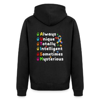 Autismus Autisten - Unisex Premium Bio Zip Hoodie - Schwarz - Hinten - Nico (187cm)