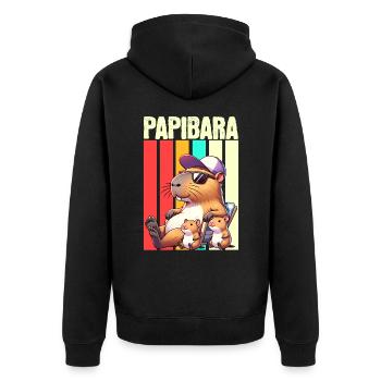 Papibara Capybara Papa Vater - Unisex Premium Bio Zip Hoodie - Schwarz - Hinten - Nico (187cm)