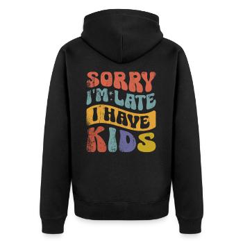 Désolé d’être en retard j’ai des enfants - Veste à capuche bio Premium Unisexe - noir - Dos - Nico (187cm)