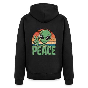 Alien UFO Peace - Unisex Premium Organic Zip Hoodie - black - Back - Nico (187cm)