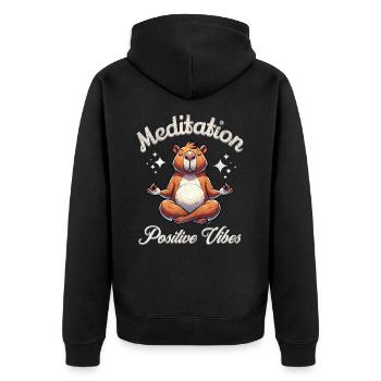 Capybara Meditieren Yoga - Unisex Premium Bio Zip Hoodie - Schwarz - Hinten - Nico (187cm)