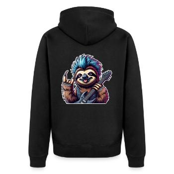 Faultier Rock and Roll Gitarrist - Unisex Premium Bio Zip Hoodie - Schwarz - Hinten - Nico (187cm)